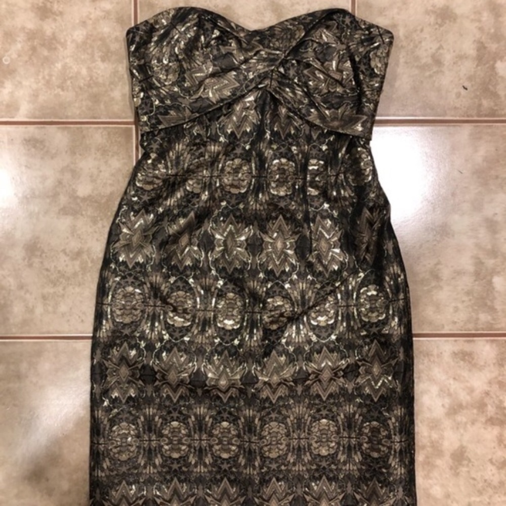 Gold Geometric Strapless Dress